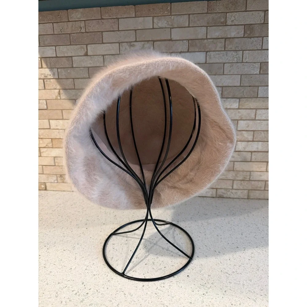Vintage Kangol Hat Womens Bucket Fedora Soft Fuzzy Faux Fur Cap Beige Ladies